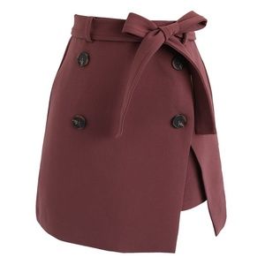 Chicwish Urban Double Button Flap Skirt in Berry